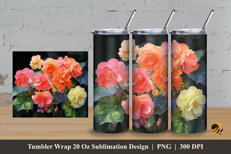 Begonia Flower Tumbler Wrap Sublimation Design 3
