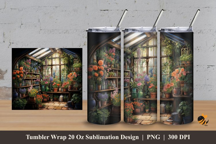 Inside Green House Tumbler Wrap Sublimation Design 3 example image 1