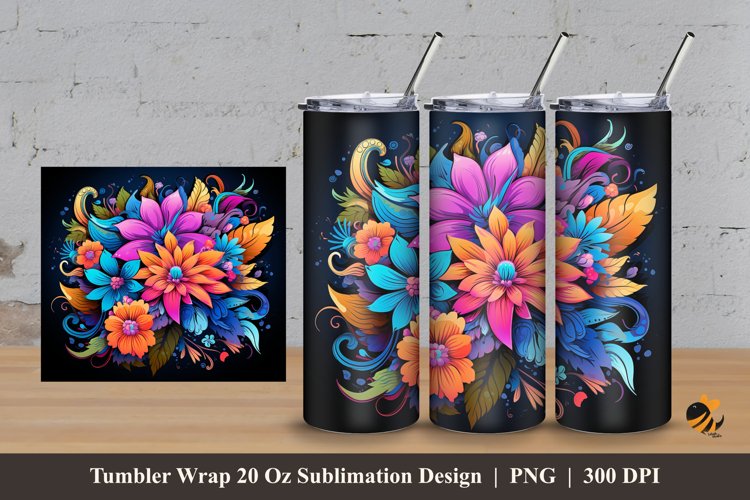 Flowers Colorful Tumbler Wrap Sublimation Design 3