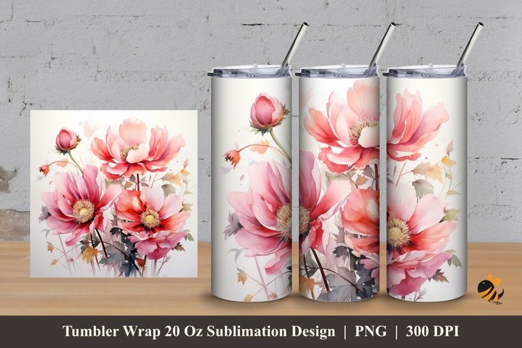 Painting Blossom Flower Tumbler Wrap Sublimation Design 3