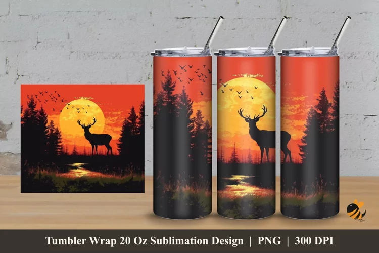 Wildlife Sunset Tumbler Wrap Sublimation Design 3