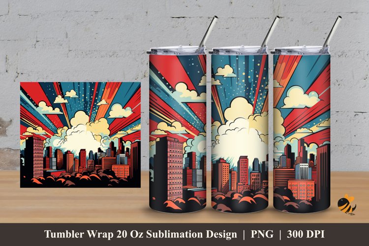 Retro Comic City Tumbler Wrap Sublimation Design 3