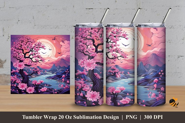 Sakura View Tumbler Wrap Sublimation Design 3 example image 1
