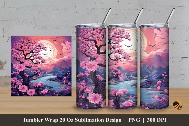 Sakura View Tumbler Wrap Sublimation Design 3
