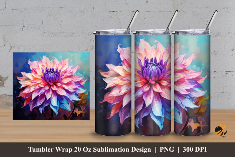 Painting Dahlia Tumbler Wrap Sublimation Design 3 example image 1