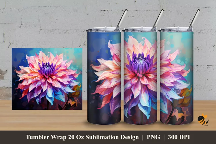 Painting Dahlia Tumbler Wrap Sublimation Design 3