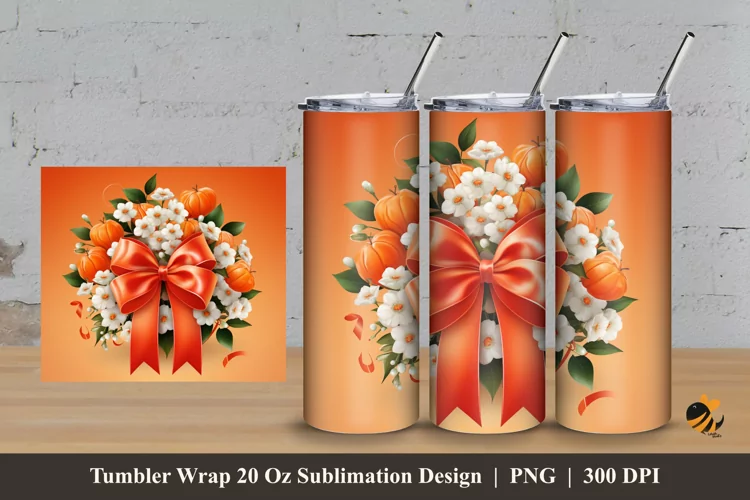 Bouquet Orange And Flower Tumbler Wrap Sublimation Design 3