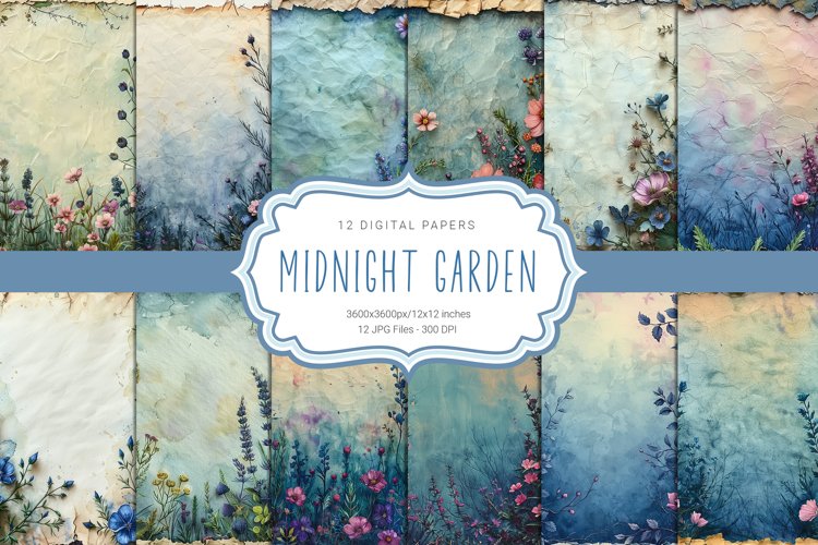 Midnight Garden Vintage Pages 12 Digital Papers