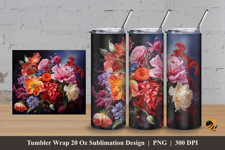 Realistic Flowers Tumbler Wrap Sublimation Design 3