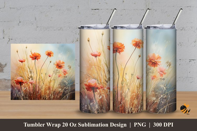 Chives Blossom Tumbler Wrap Sublimation Design 3 example image 1
