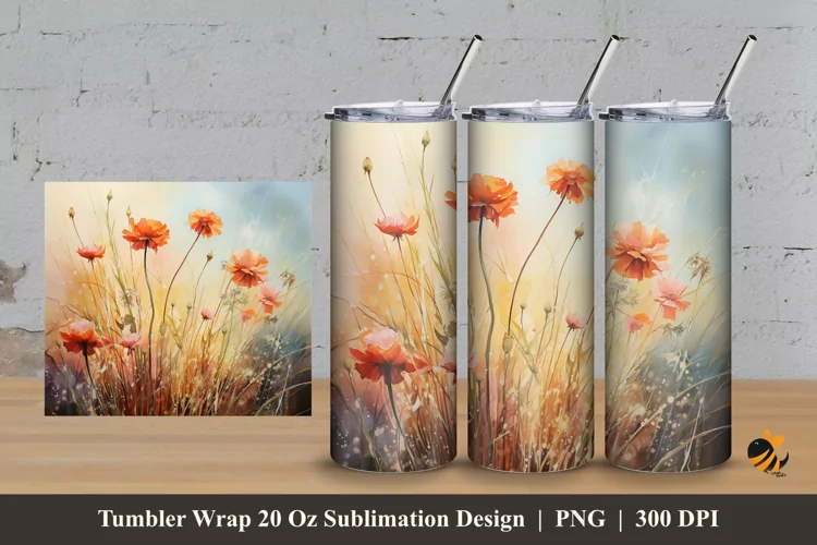Chives Blossom Tumbler Wrap Sublimation Design 3