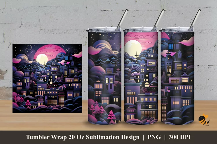 City At Night Tumbler Wrap Sublimation Design 3