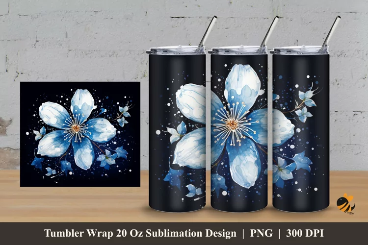 Fantasy Snowy Flower Tumbler Wrap Sublimation Design 3