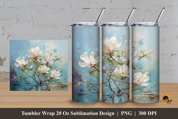 Magnolia Spring Flowers Tumbler Wrap Sublimation Design 3 example image 1