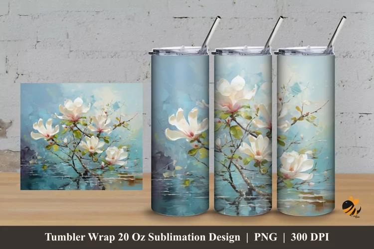 Magnolia Spring Flowers Tumbler Wrap Sublimation Design 3