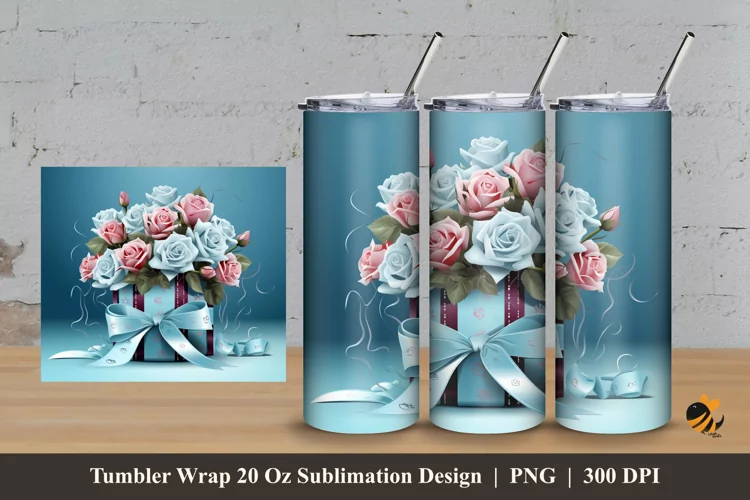 Gift and Rose Tumbler Wrap Sublimation Design 3