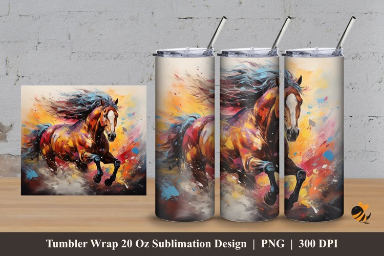 Horse Color Tumbler Wrap Sublimation Design 3