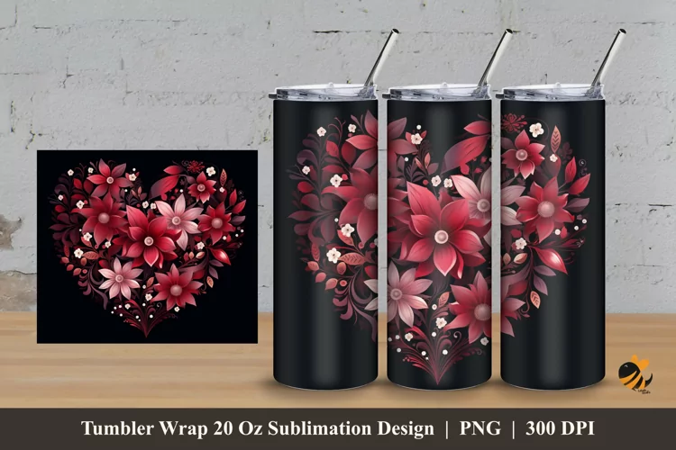 Flower Heart Tumbler Wrap Sublimation Design 3