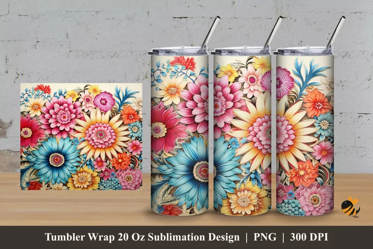 Floral Batik Tumbler Wrap Sublimation Design 3