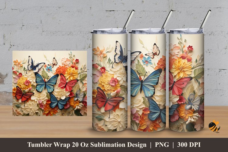 Butterflies Land Tumbler Wrap Sublimation Design 3