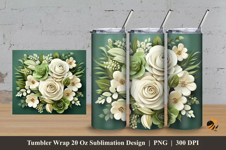 Blooming Rose Tumbler Wrap Sublimation Design 3