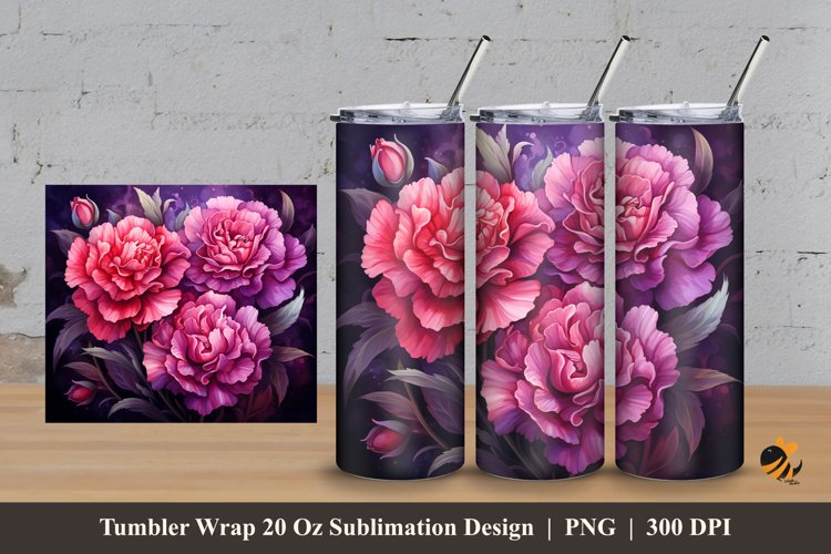 Carnation Flower Tumbler Wrap Sublimation Design 3