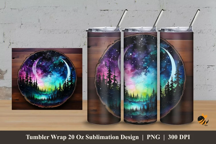 Wood Slice Galaxy Tumbler Wrap Sublimation Design 3