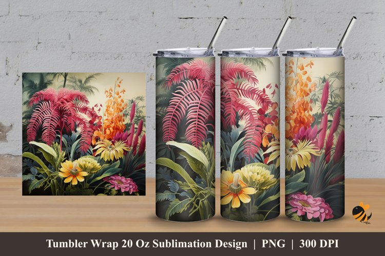 Tropical Fern Tumbler Wrap Sublimation Design 3 example image 1