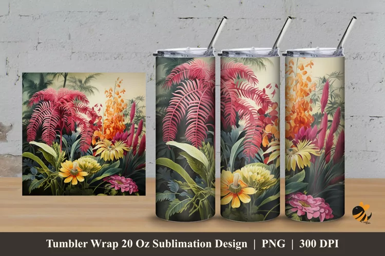 Tropical Fern Tumbler Wrap Sublimation Design 3