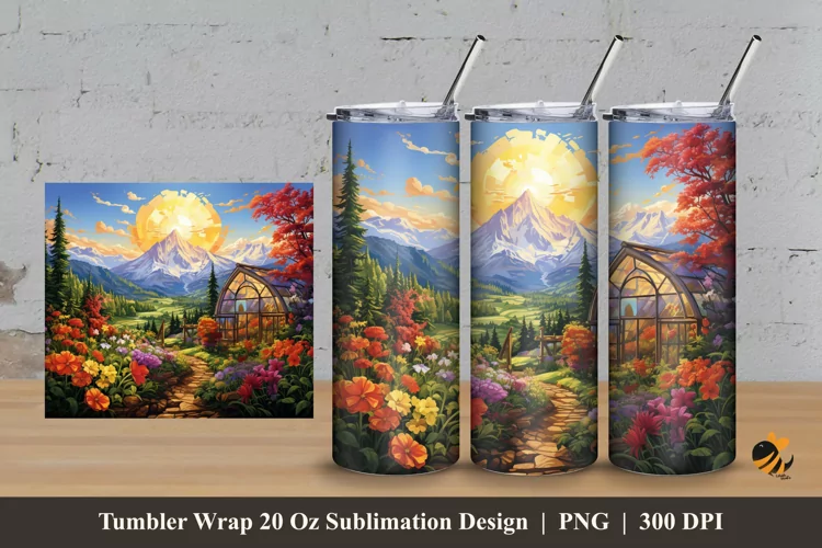 Flower Landscape Tumbler Wrap Sublimation Design 3