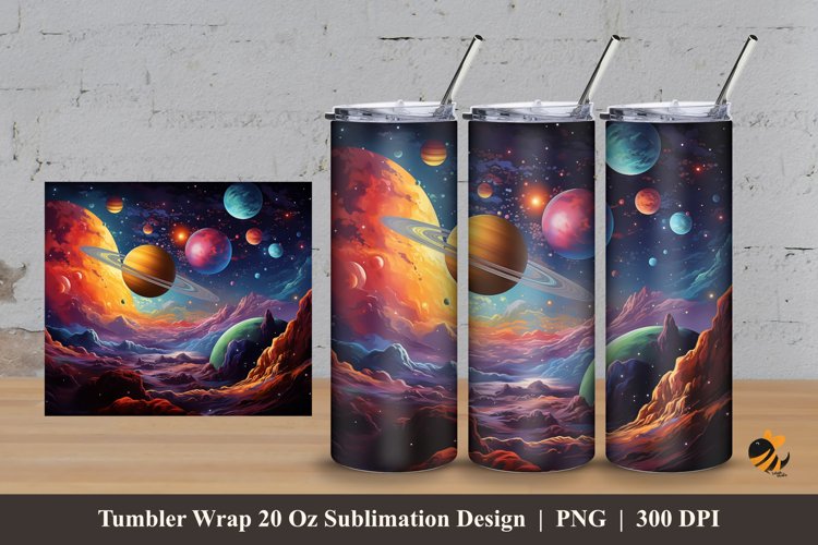 Universe Illustration Tumbler Wrap Sublimation Design 3
