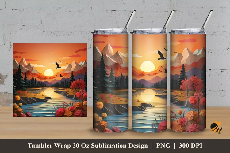 Sunset Mountain Tumbler Wrap Sublimation Design 3