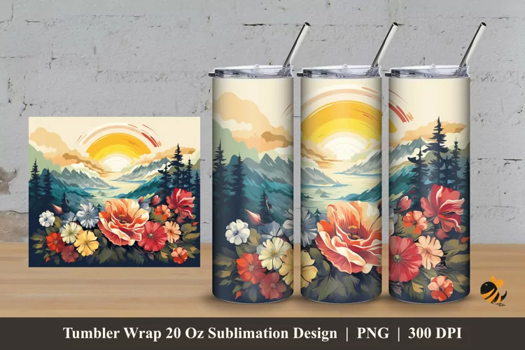 Morning Flower Tumbler Wrap Sublimation Design 3