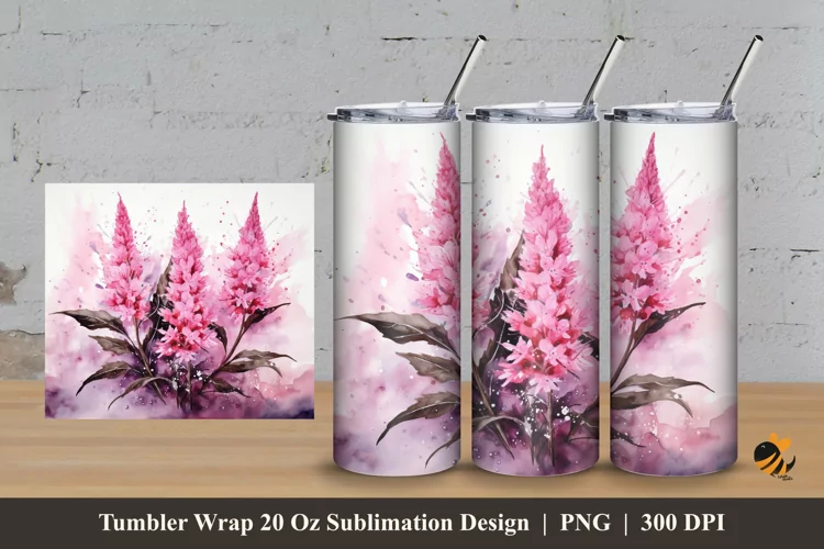 Astilbe Flower Tumbler Wrap Sublimation Design 3