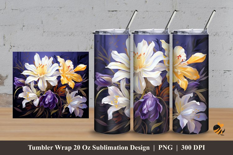 Columbine Floral Tumbler Wrap Sublimation Design 3 example image 1