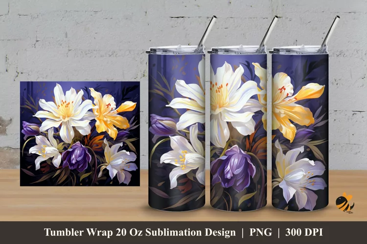 Columbine Floral Tumbler Wrap Sublimation Design 3