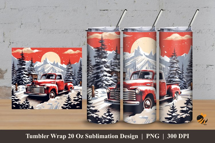 Winter Truck Tumbler Wrap Sublimation Design 3