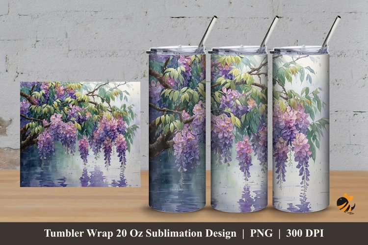 Wisteria Flower Tumbler Wrap Sublimation Design 3 example image 1