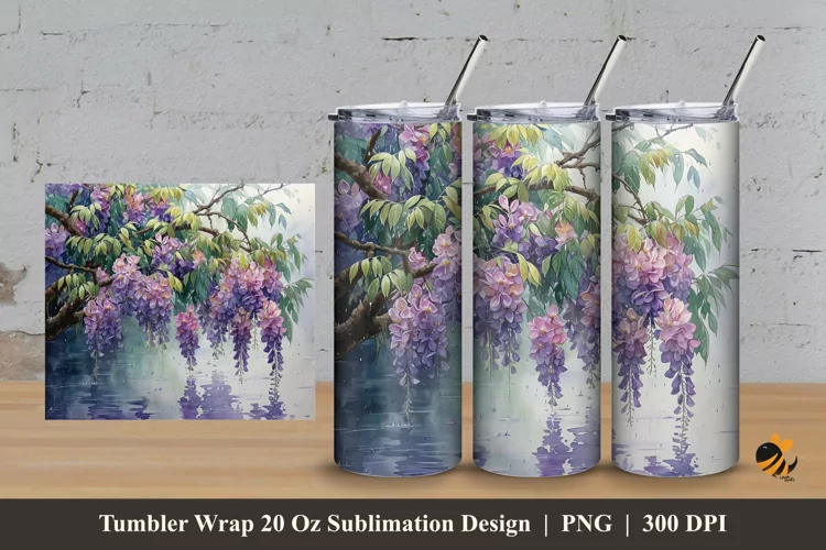 Wisteria Flower Tumbler Wrap Sublimation Design 3