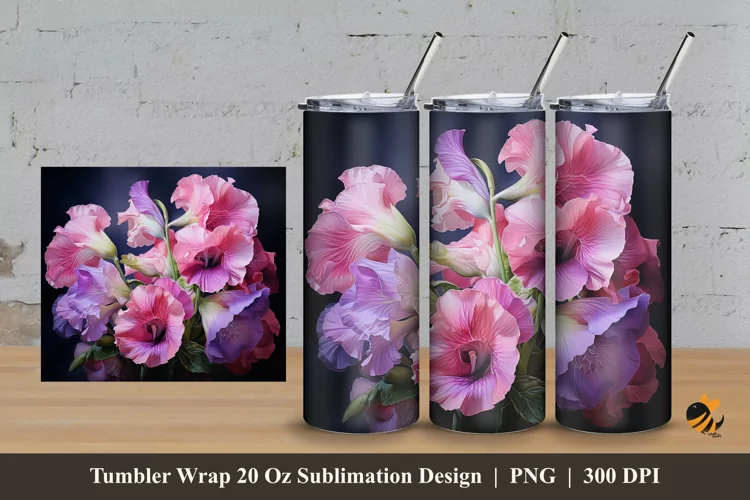 Gloxinia Flower Tumbler Wrap Sublimation Design 3