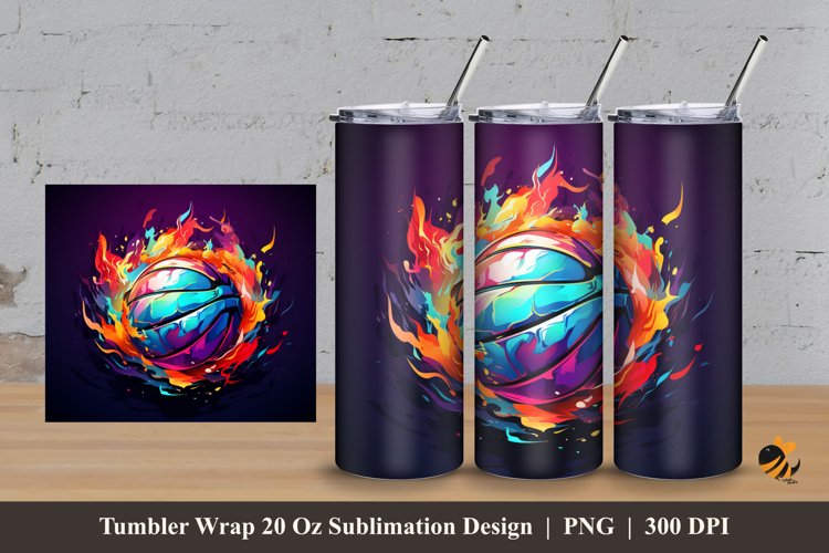 Colorful Basket Ball Tumbler Wrap Sublimation Design 3