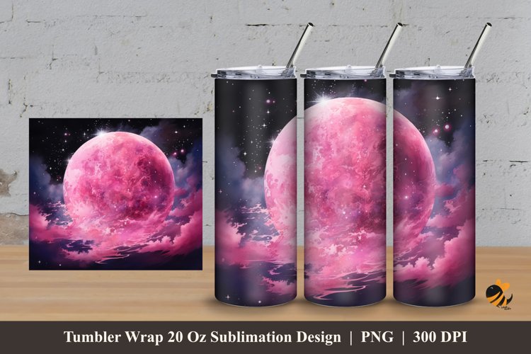 Magenta Moon Tumbler Wrap Sublimation Design 3 example image 1