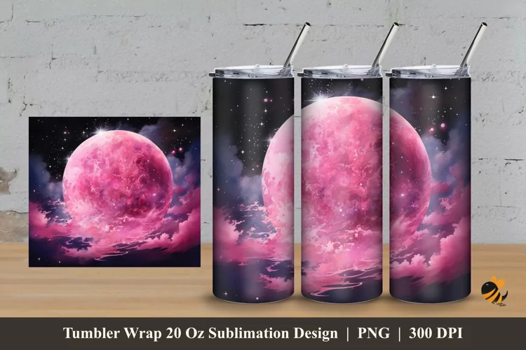 Magenta Moon Tumbler Wrap Sublimation Design 3