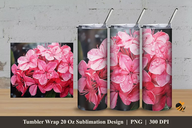 Ixora Flower Tumbler Wrap Sublimation Design 3