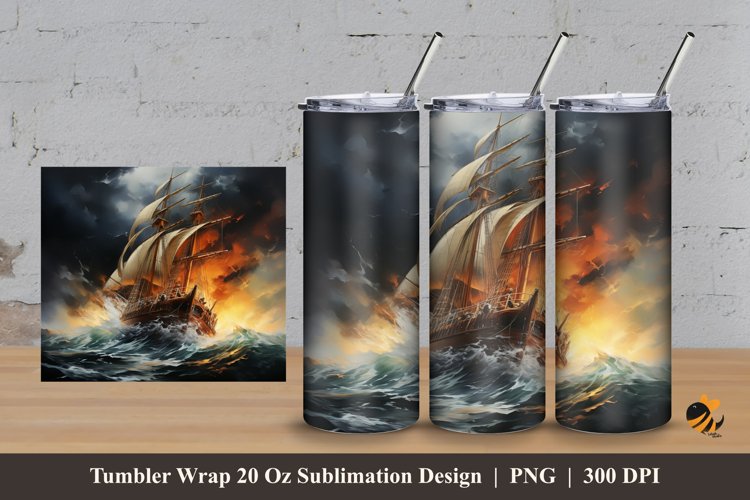Sea Storm Tumbler Wrap Sublimation Design 3 example image 1