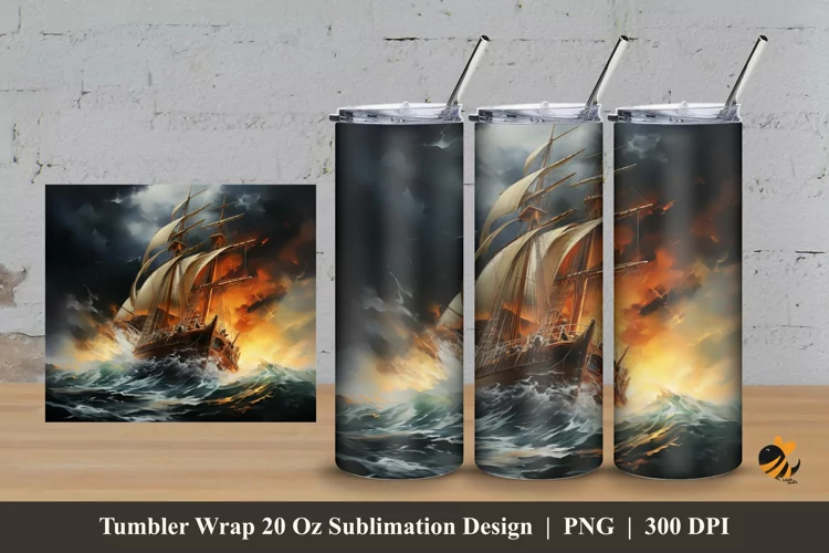 Sea Storm Tumbler Wrap Sublimation Design 3