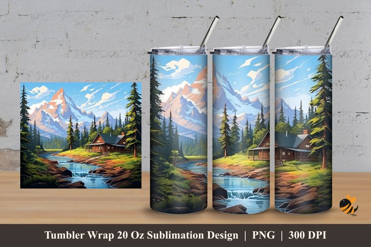Cabin Forest Tumbler Wrap Sublimation Design 3