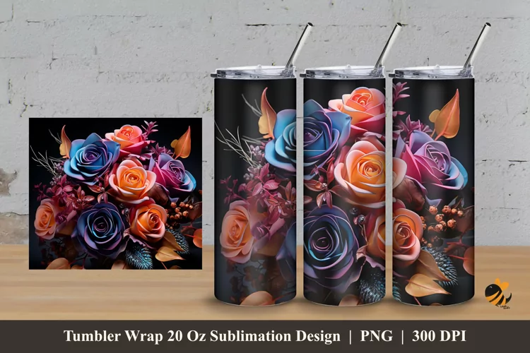 Wedding Flower Tumbler Wrap Sublimation Design 3