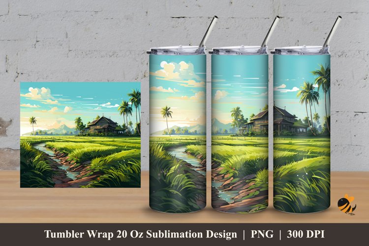 Rice Field Tumbler Wrap Sublimation Design 3