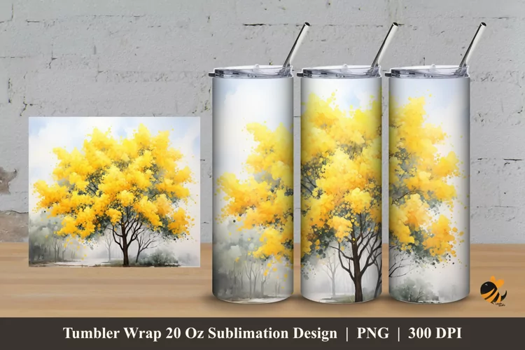 Majestic Yellow Tree Tumbler Wrap Sublimation Design 3